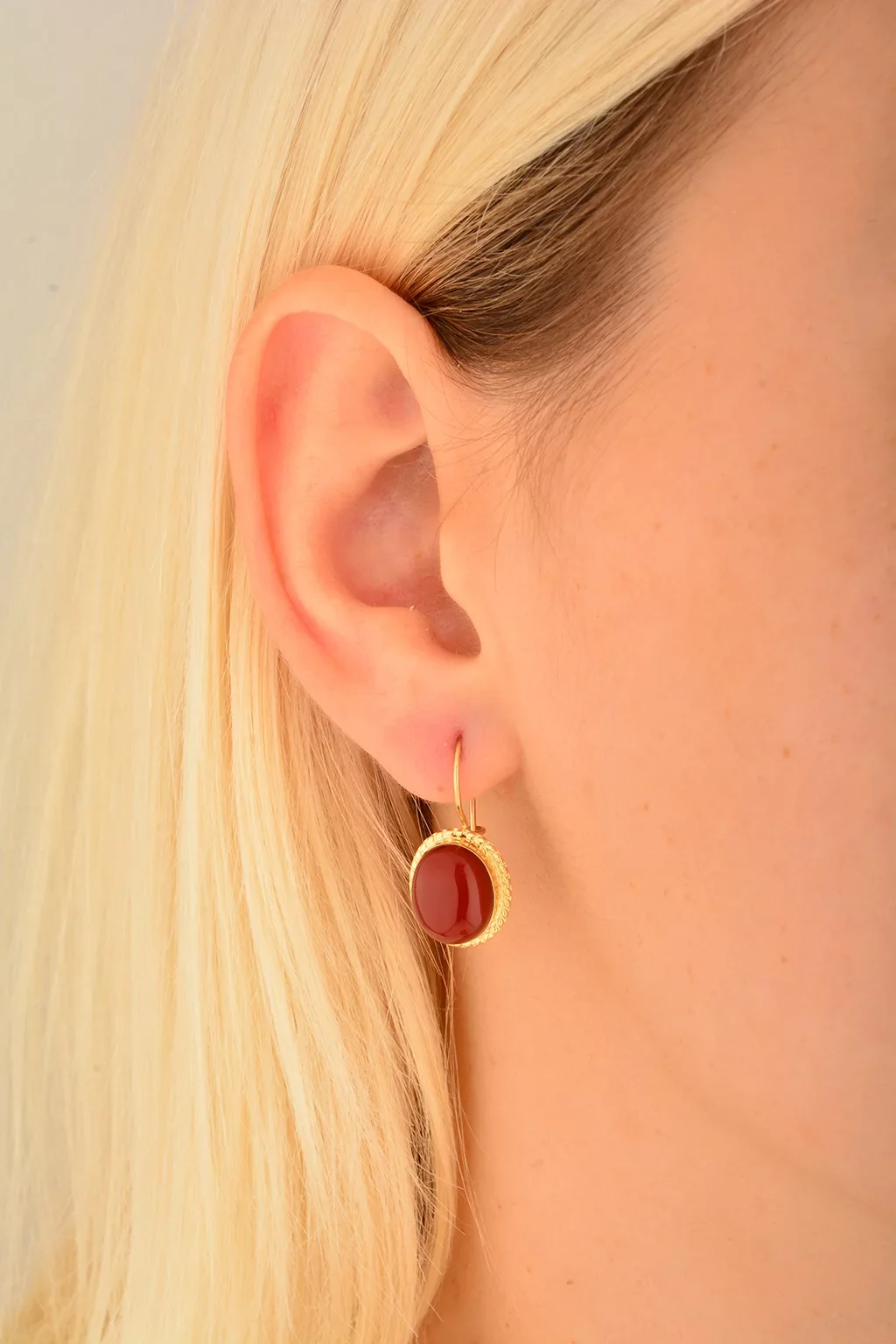 Cebeci 14 Ayar Kahverengi Taşlı Set Küpe