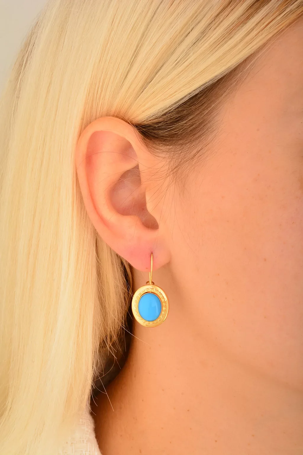 Cebeci 14 Ayar Firuze Taşlı Altın Küpe