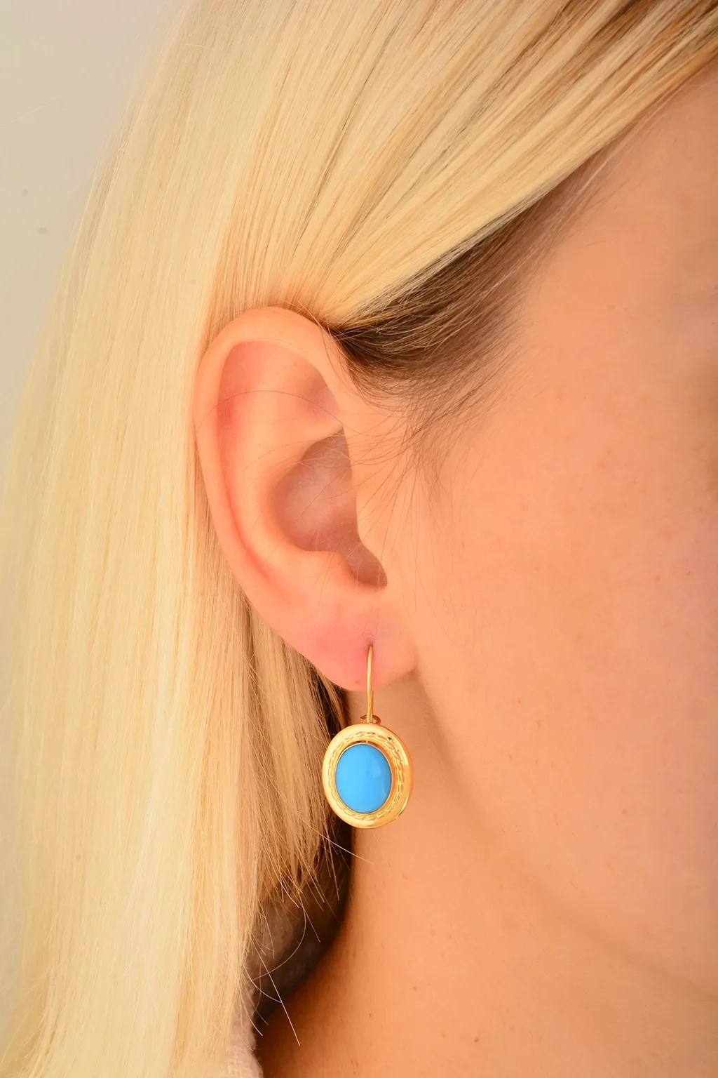 Cebeci 14 Ayar Firuze Taşlı Altın Küpe