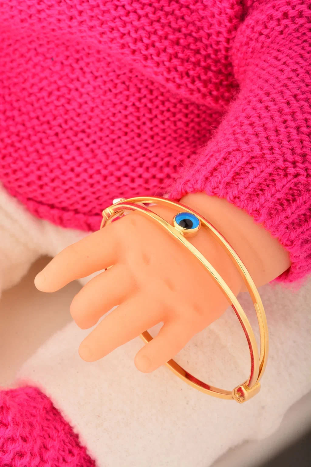 Cebeci 14 Ayar Gözboncuklu Altın Çocuk Kelepçe Bilezik