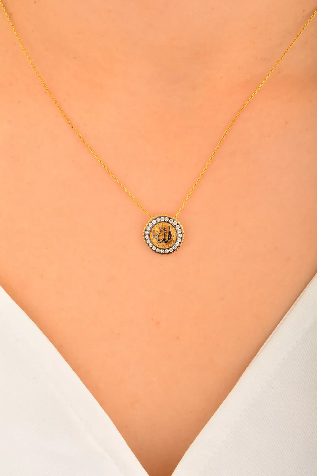 Cebeci 14 Ayar Allah Yazılı Rose Altın Kolye