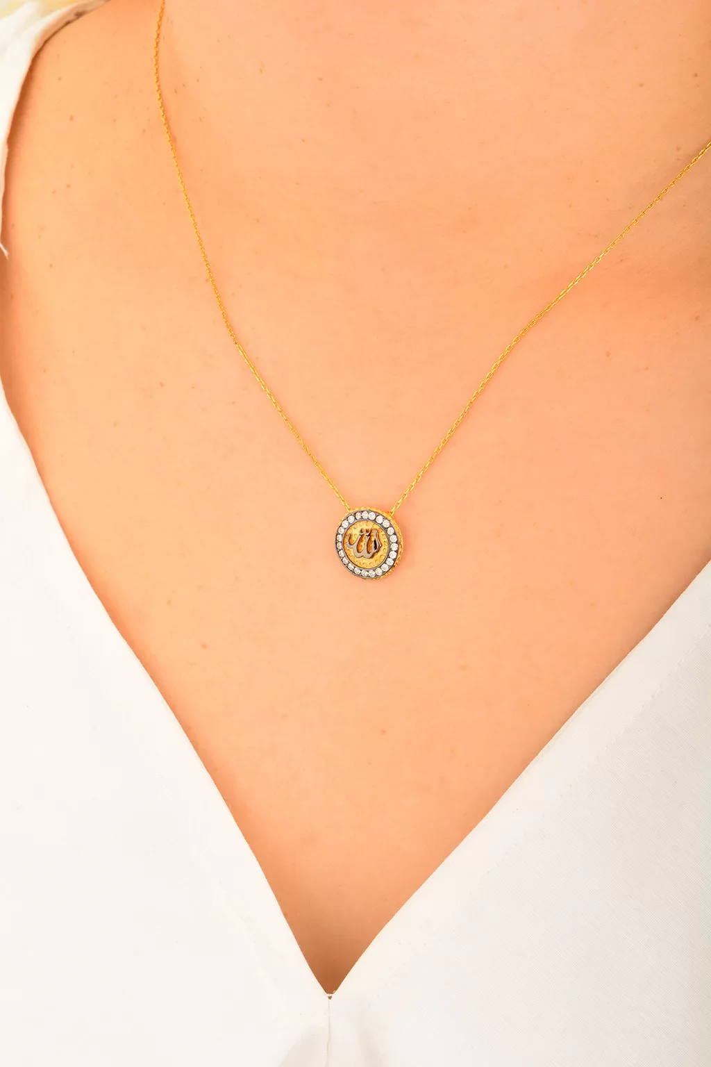 Cebeci 14 Ayar Allah Yazılı Rose Altın Kolye