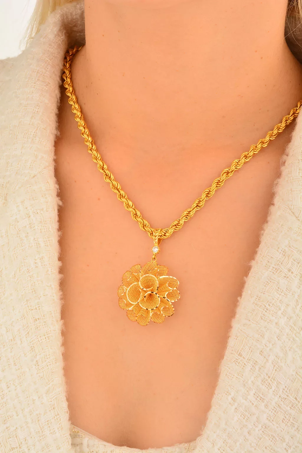 Cebeci 14 Ayar Çiçek Altın Kolye Ucu