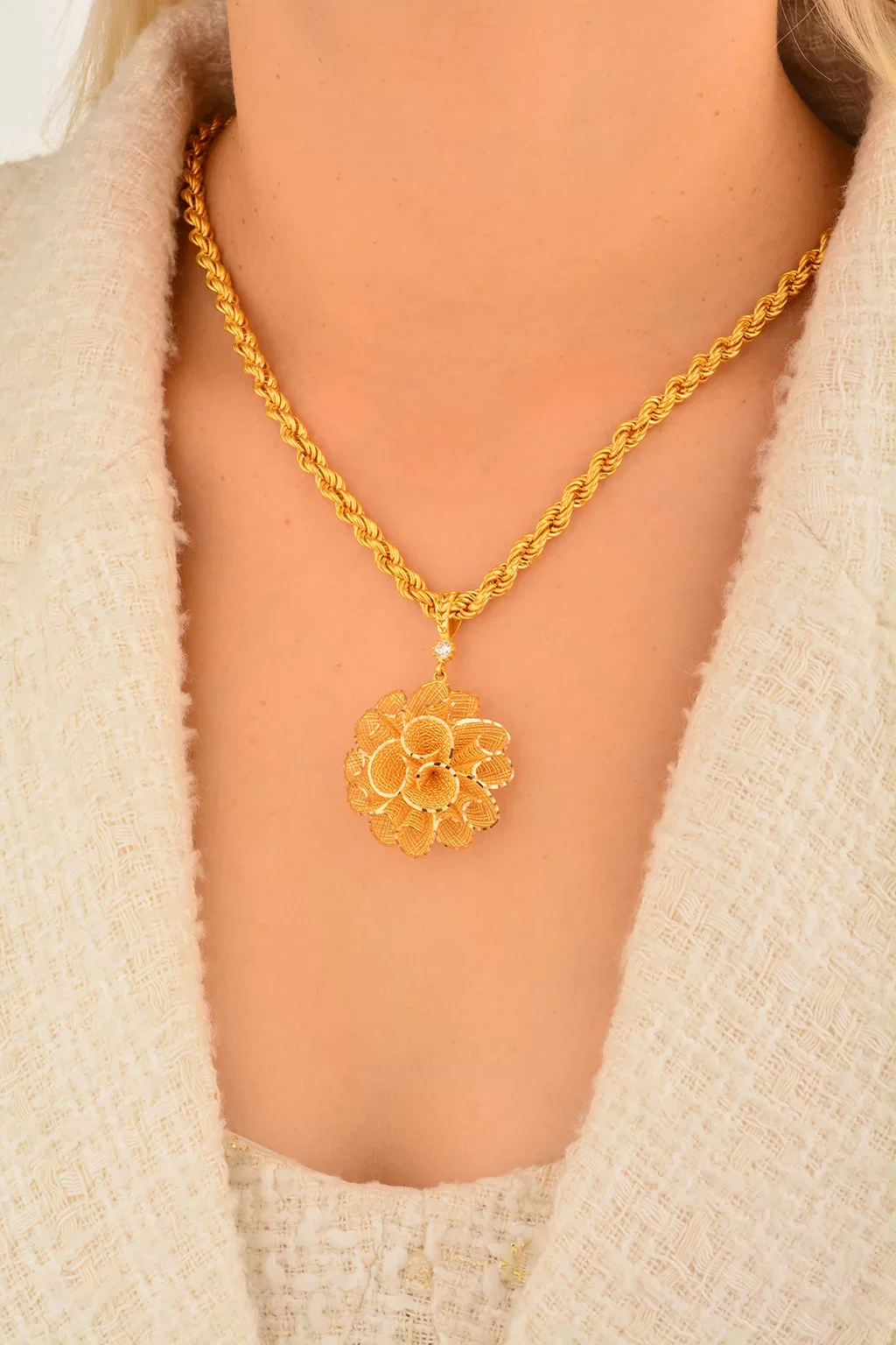 Cebeci 14 Ayar Çiçek Altın Kolye Ucu