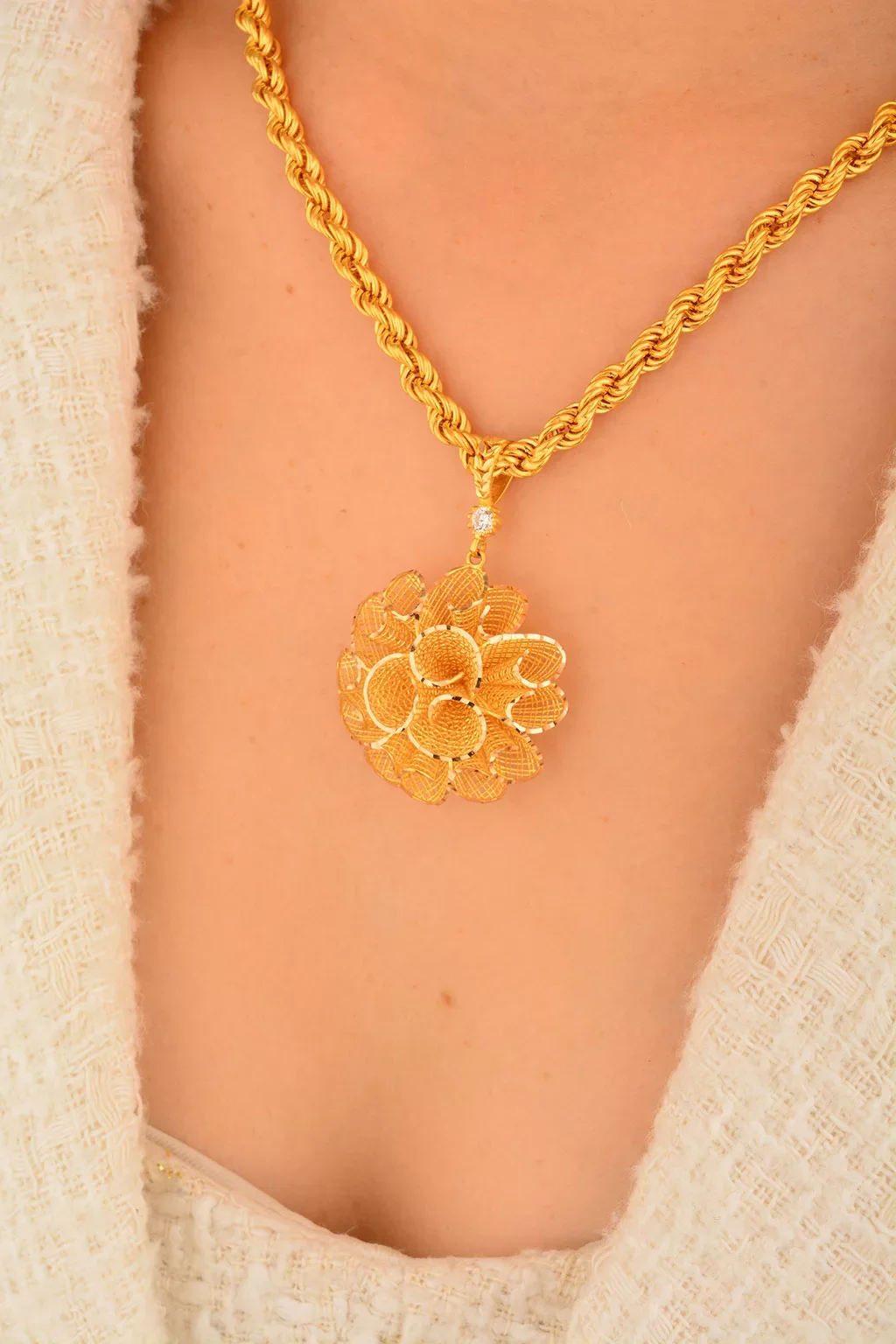 Cebeci 14 Ayar Çiçek Altın Kolye Ucu