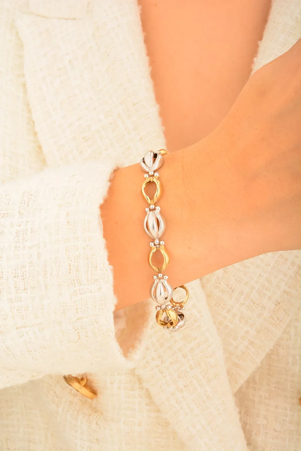 Cebeci 14 Ayar Çift Renk Altın Bileklik