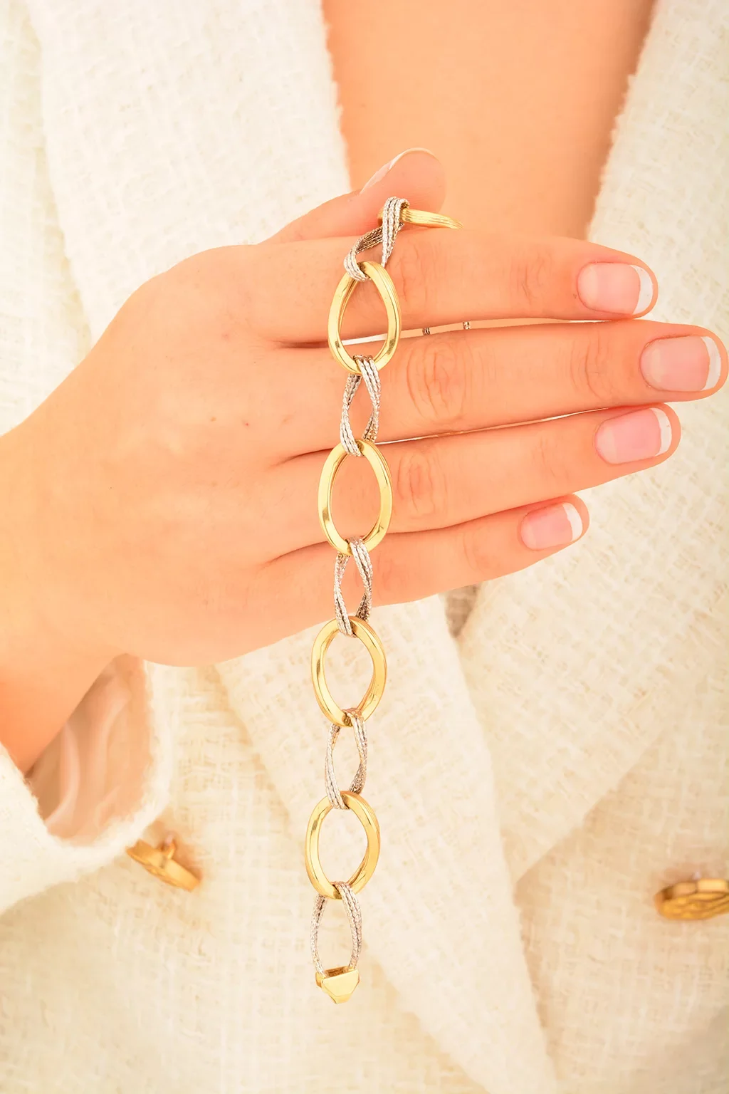 Cebeci 14 Ayar Çift Renk Altın Bileklik