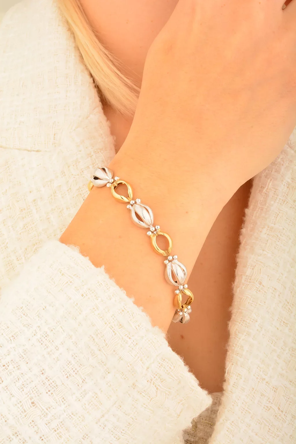 Cebeci 14 Ayar Çift Renk Altın Bileklik