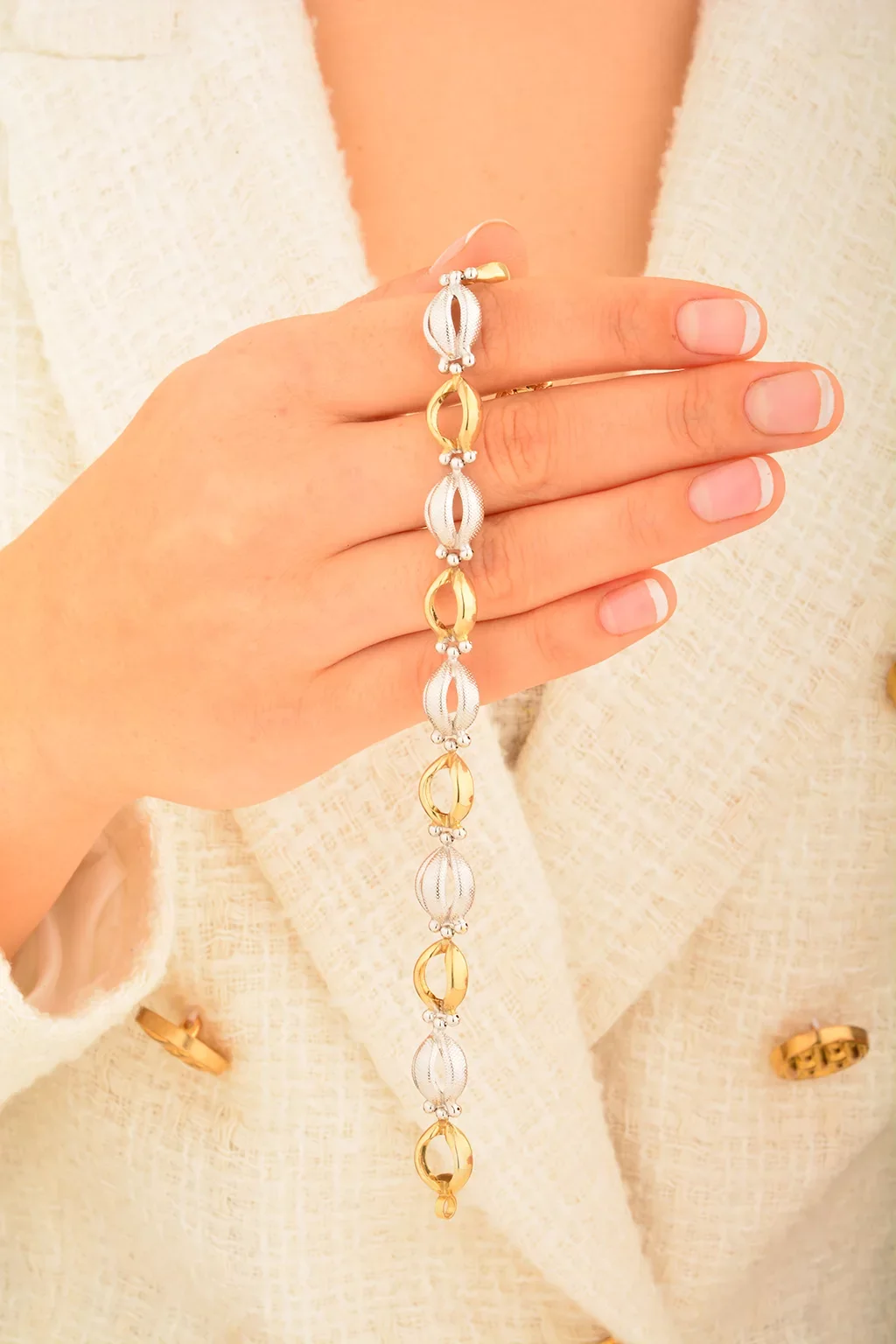 Cebeci 14 Ayar Çift Renk Altın Bileklik