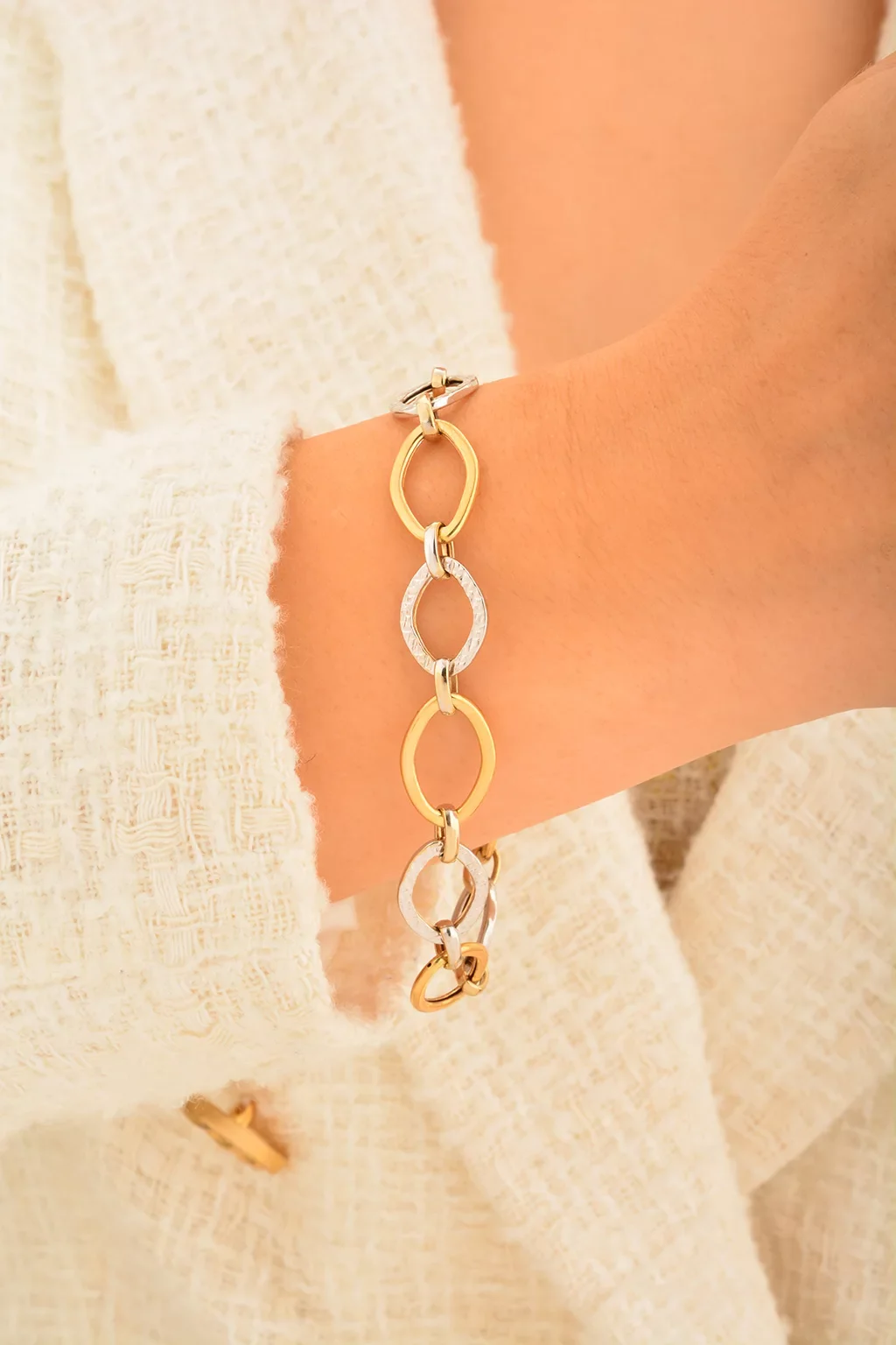 Cebeci 14 Ayar Çift Renk Altın Bileklik