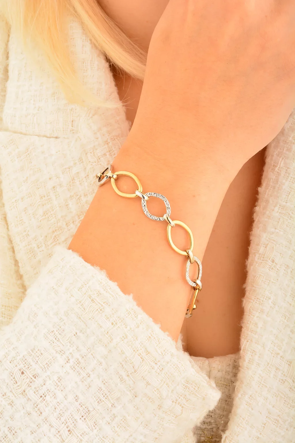 Cebeci 14 Ayar Çift Renk Altın Bileklik