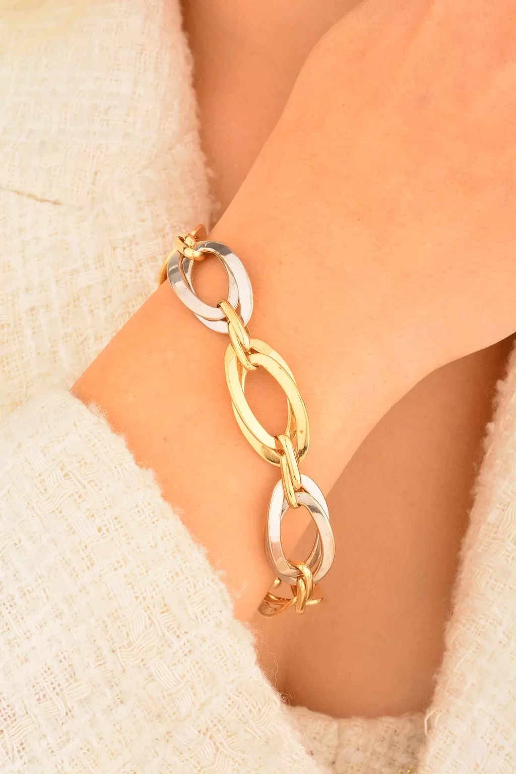 Cebeci 14 Ayar Çift Renk Zincir Altın Bileklik