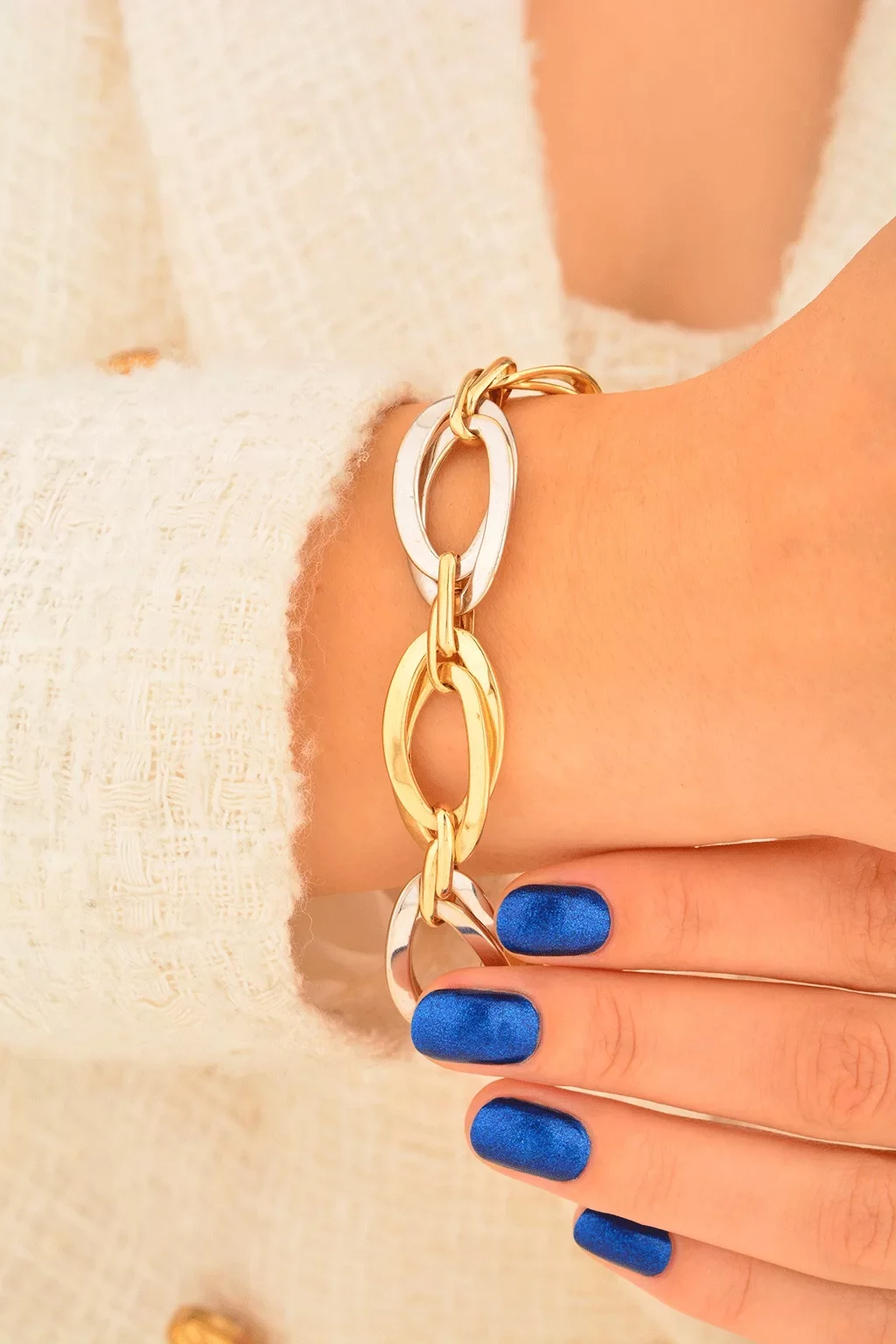 Cebeci 14 Ayar Çift Renk Zincir Altın Bileklik