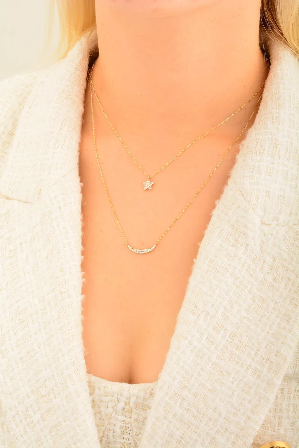 Cebeci 14 Ayar Çiftli Yıldız Altın Kolye