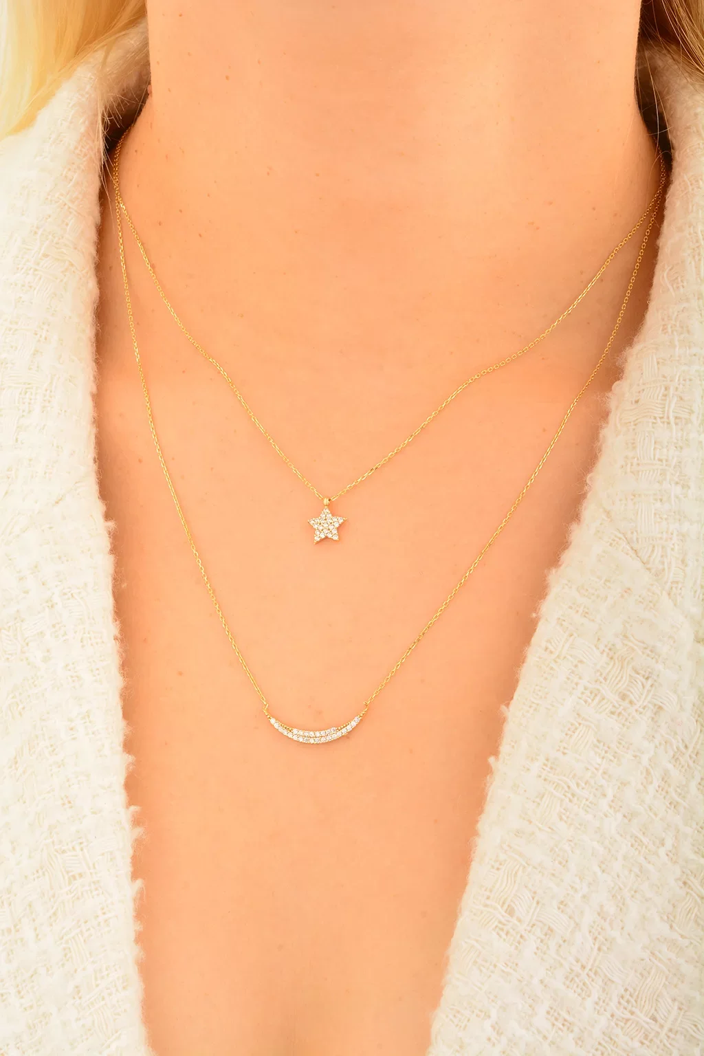 Cebeci 14 Ayar Çiftli Yıldız Altın Kolye