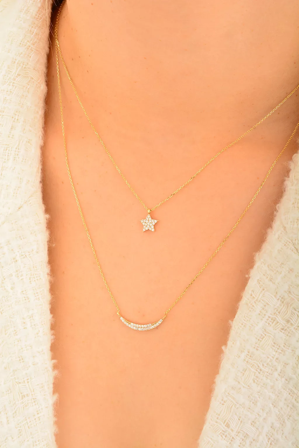 Cebeci 14 Ayar Çiftli Yıldız Altın Kolye