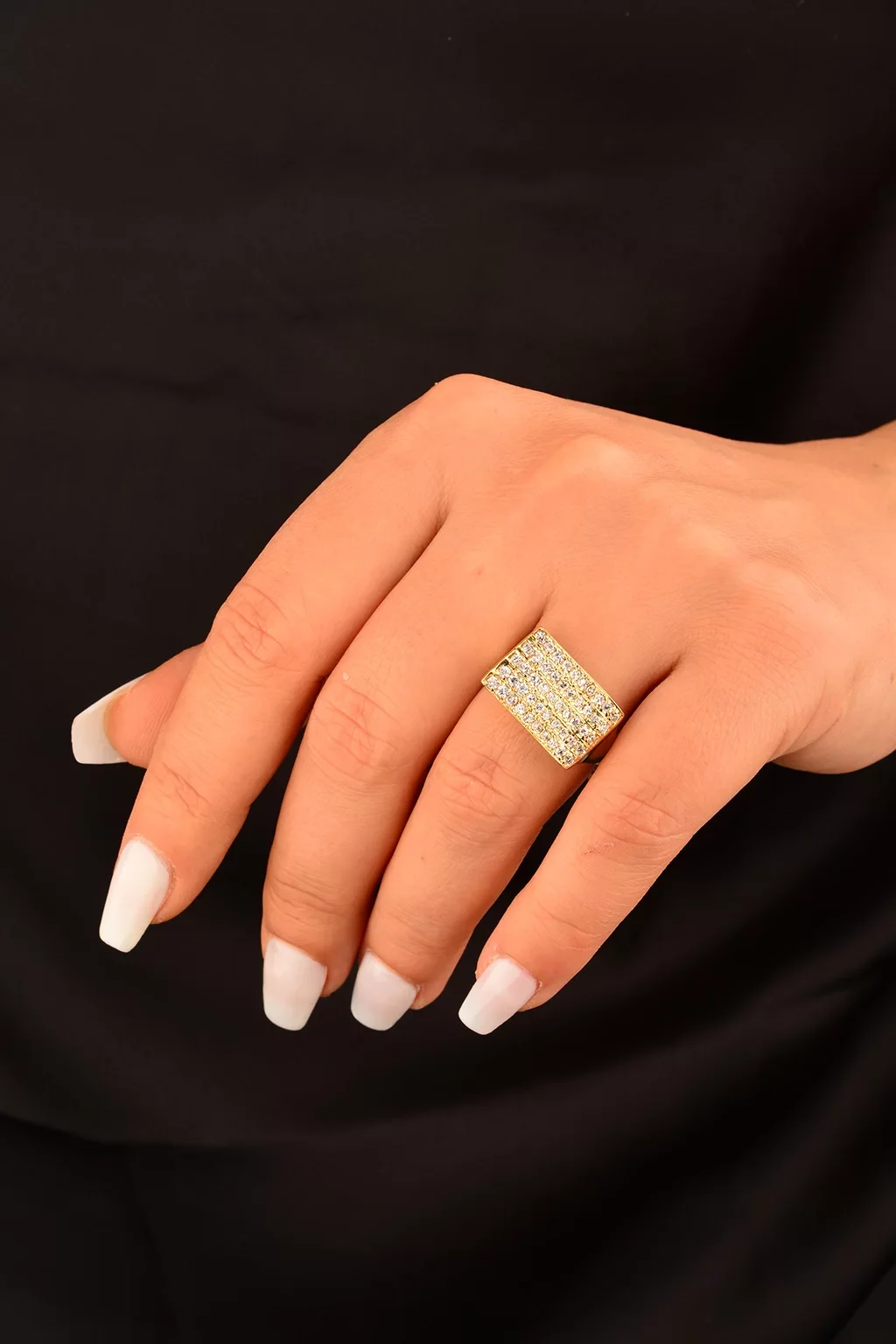 Cebeci 14 Ayar Dalga Taşlı Altın Yüzük