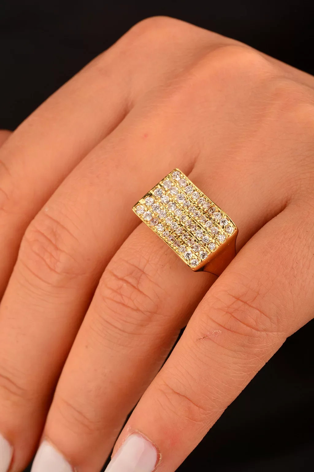 Cebeci 14 Ayar Dalga Taşlı Altın Yüzük