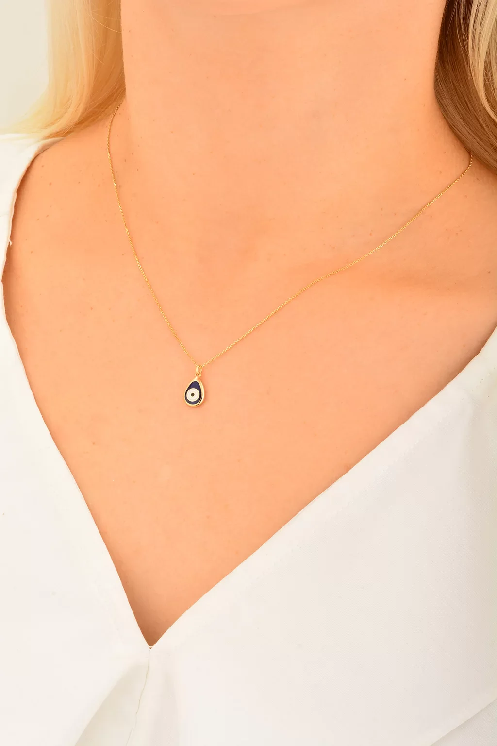 Cebeci 14 Ayar Damla Nazar Boncuğu Altın Kolye