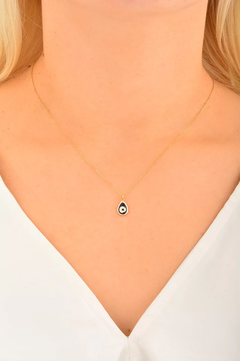 Cebeci 14 Ayar Damla Nazar Boncuğu Altın Kolye