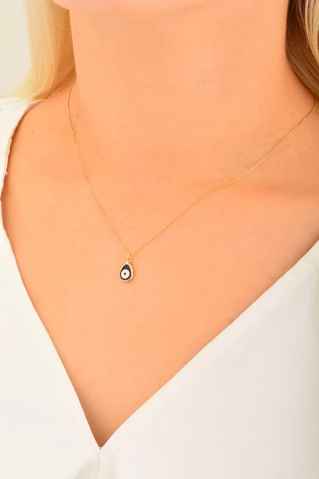 Cebeci 14 Ayar Damla Nazar Boncuğu Altın Kolye