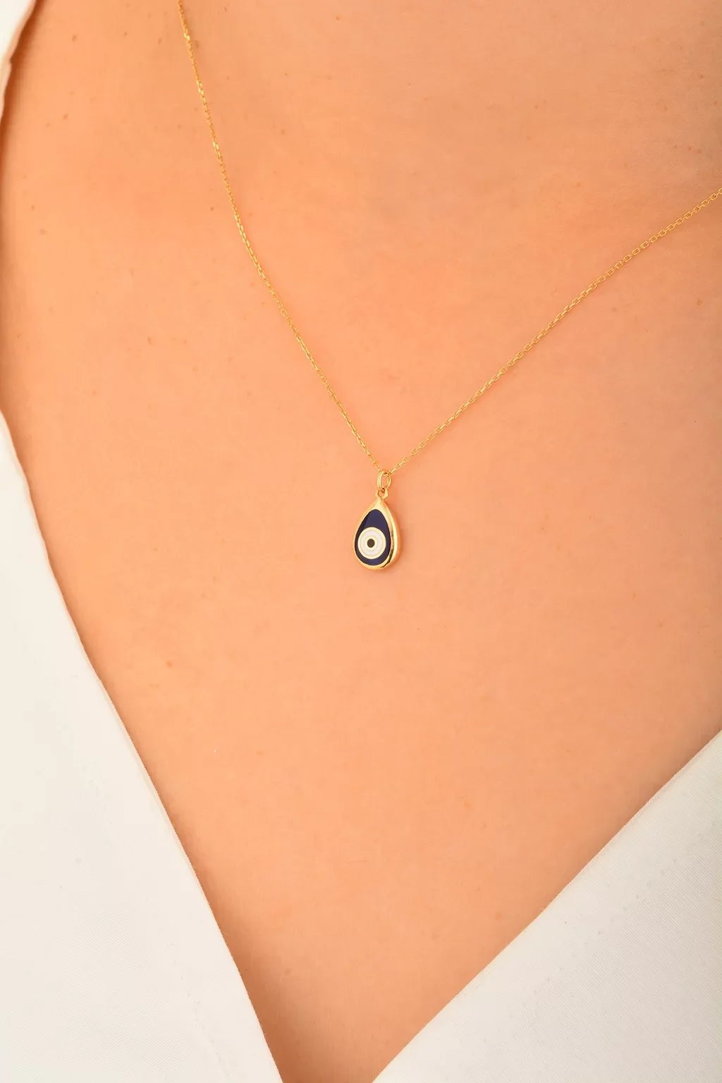 Cebeci 14 Ayar Damla Nazar Boncuğu Altın Kolye