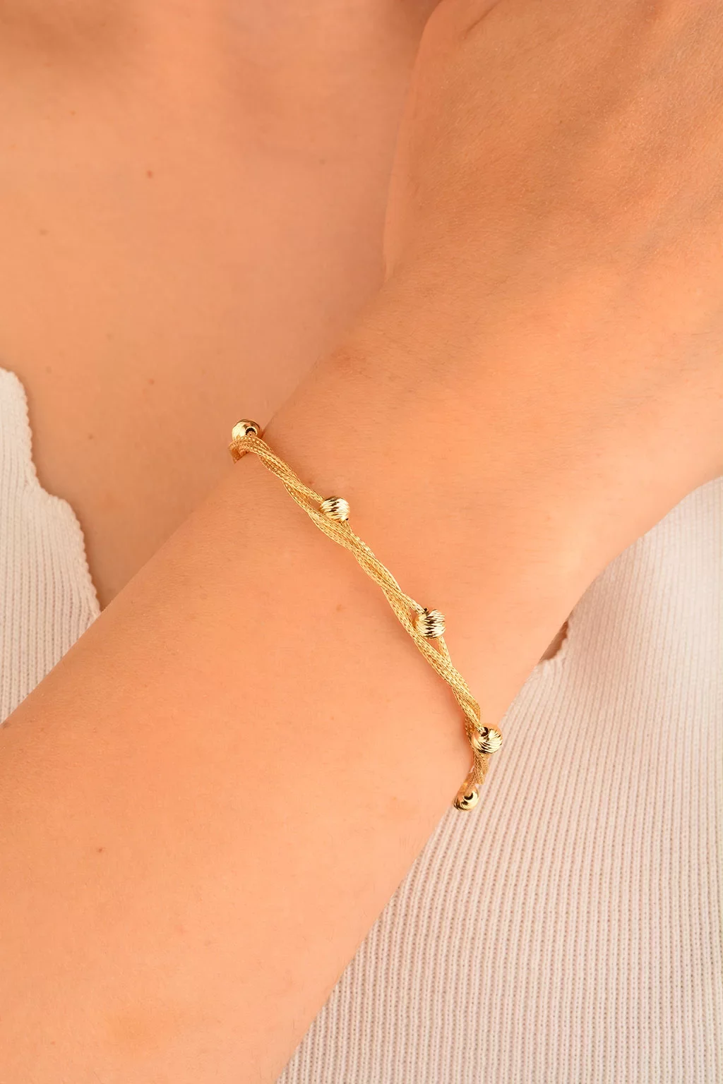 Cebeci 14 Ayar Dorikalı Hasır Altın Bileklik