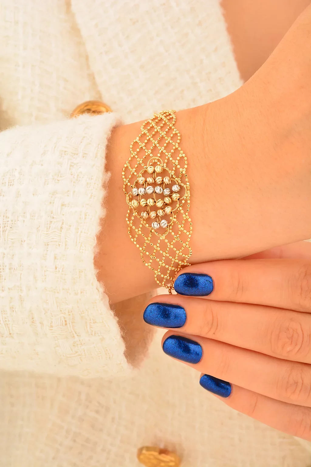 Cebeci 14 Ayar Dorikalı Örgü Altın Bileklik