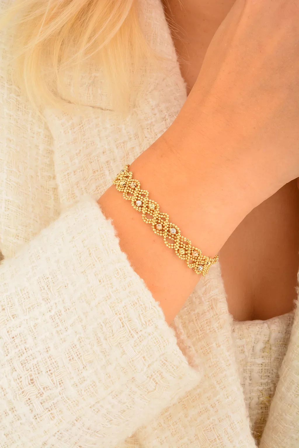 Cebeci 14 Ayar Dorikalı Örgü Altın Bileklik