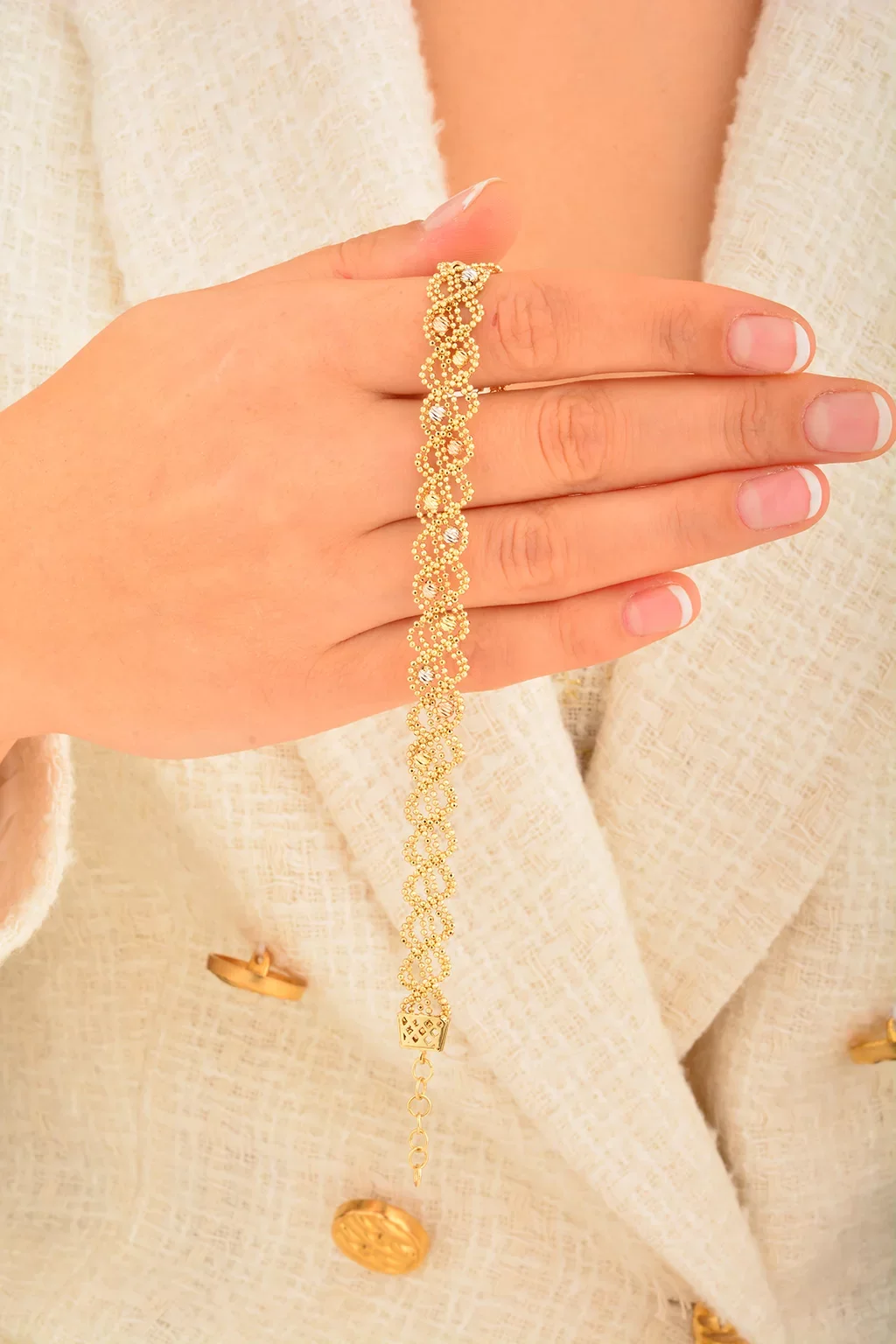 Cebeci 14 Ayar Dorikalı Örgü Altın Bileklik