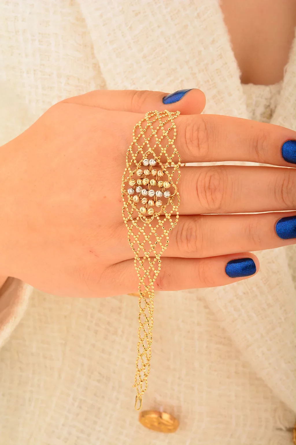 Cebeci 14 Ayar Dorikalı Örgü Altın Bileklik