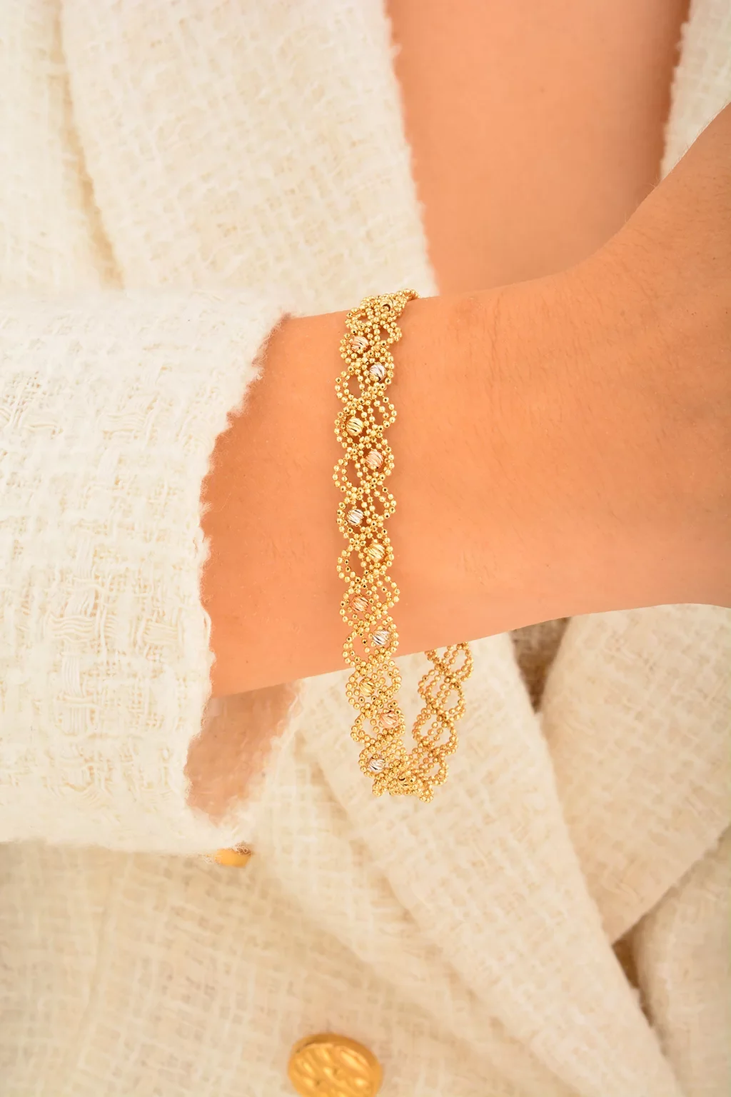 Cebeci 14 Ayar Dorikalı Örgü Altın Bileklik