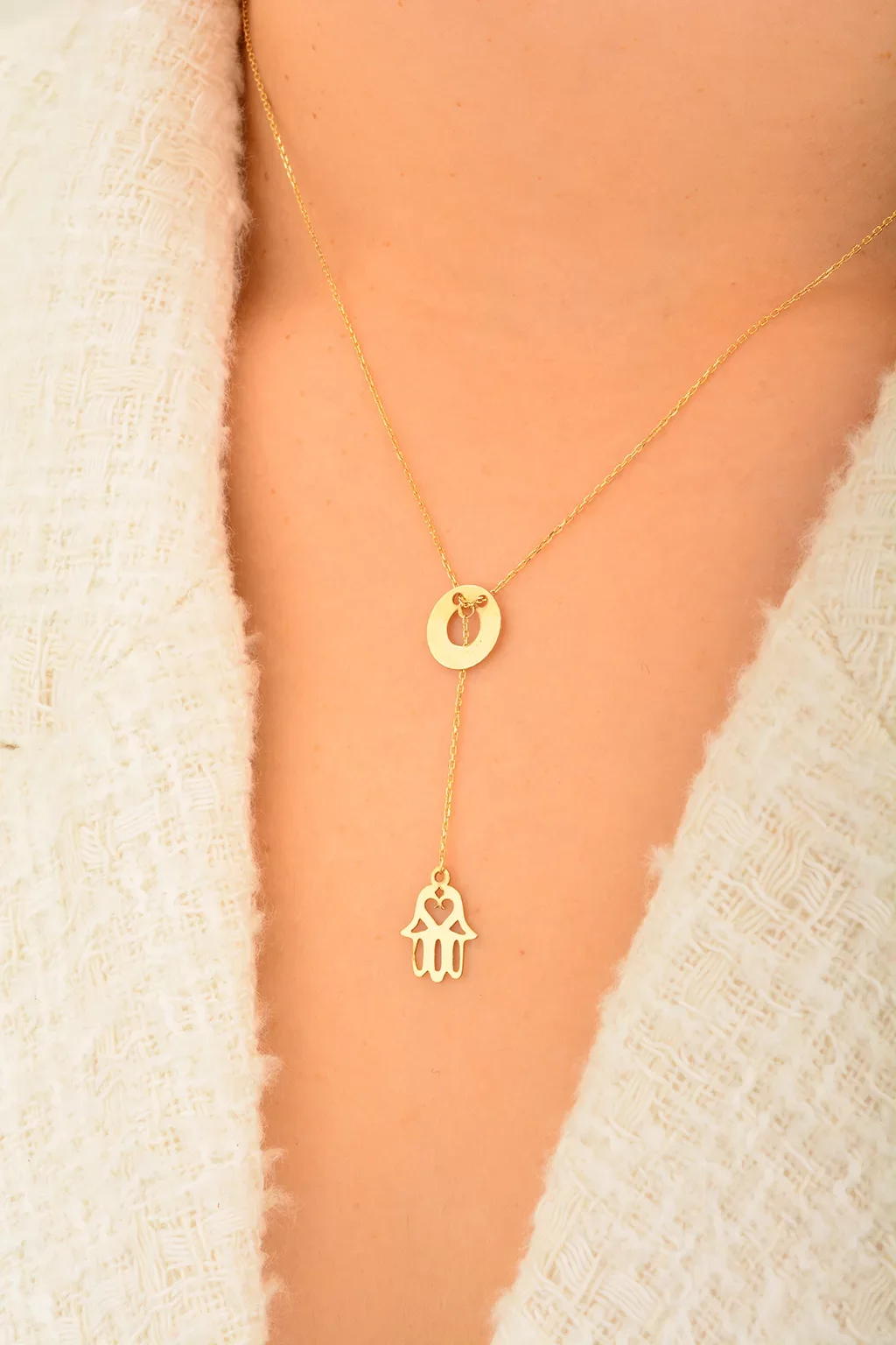 Cebeci 14 Ayar Fatma Ana Eli Altın Kolye