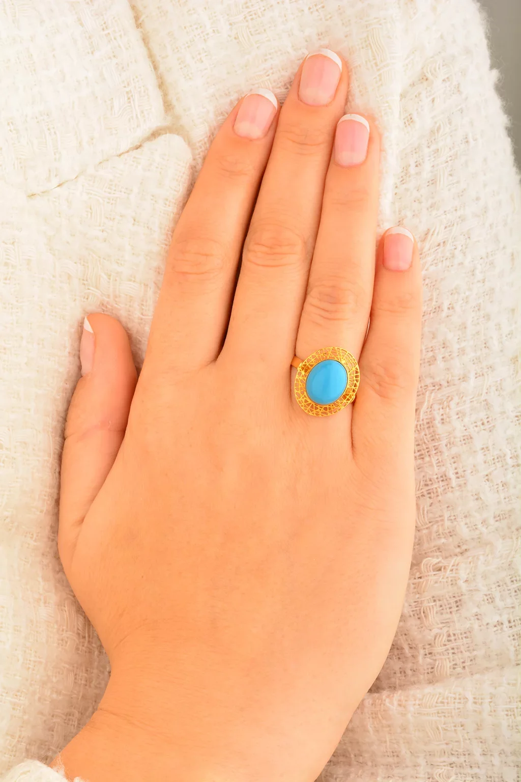 Cebeci 14 Ayar Firuze Taşlı Altın Yüzük