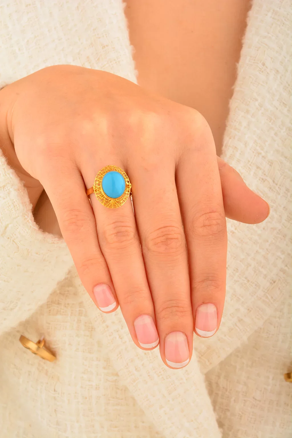 Cebeci 14 Ayar Firuze Taşlı Altın Yüzük