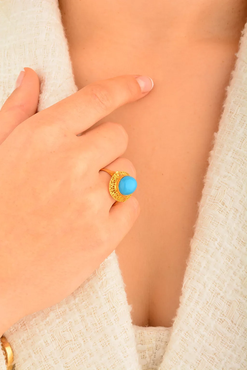 Cebeci 14 Ayar Firuze Taşlı Altın Yüzük