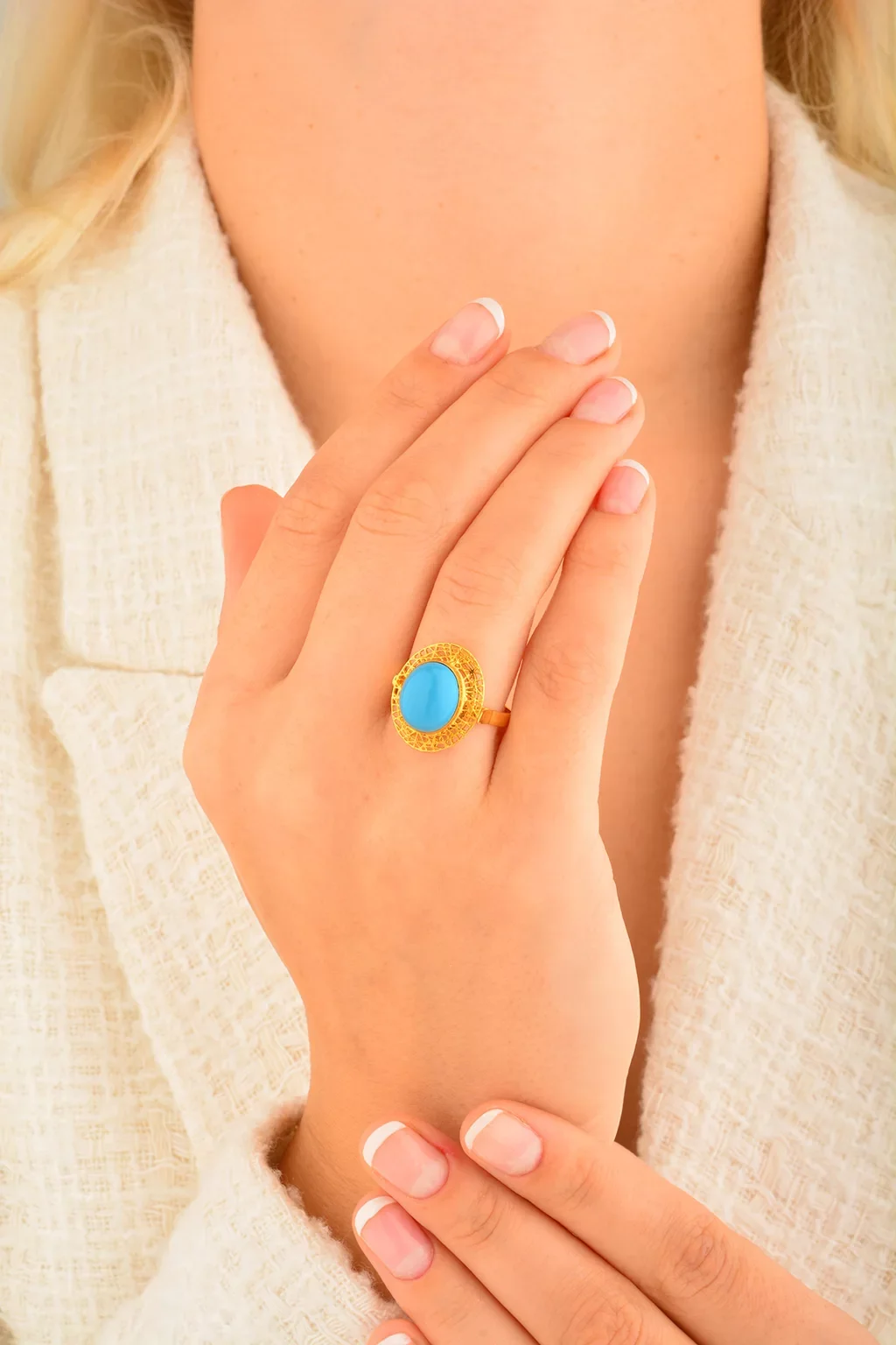 Cebeci 14 Ayar Firuze Taşlı Altın Yüzük