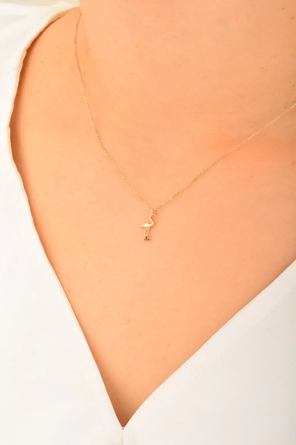 Cebeci 14 Ayar Flamingo Rose Altın Kolye