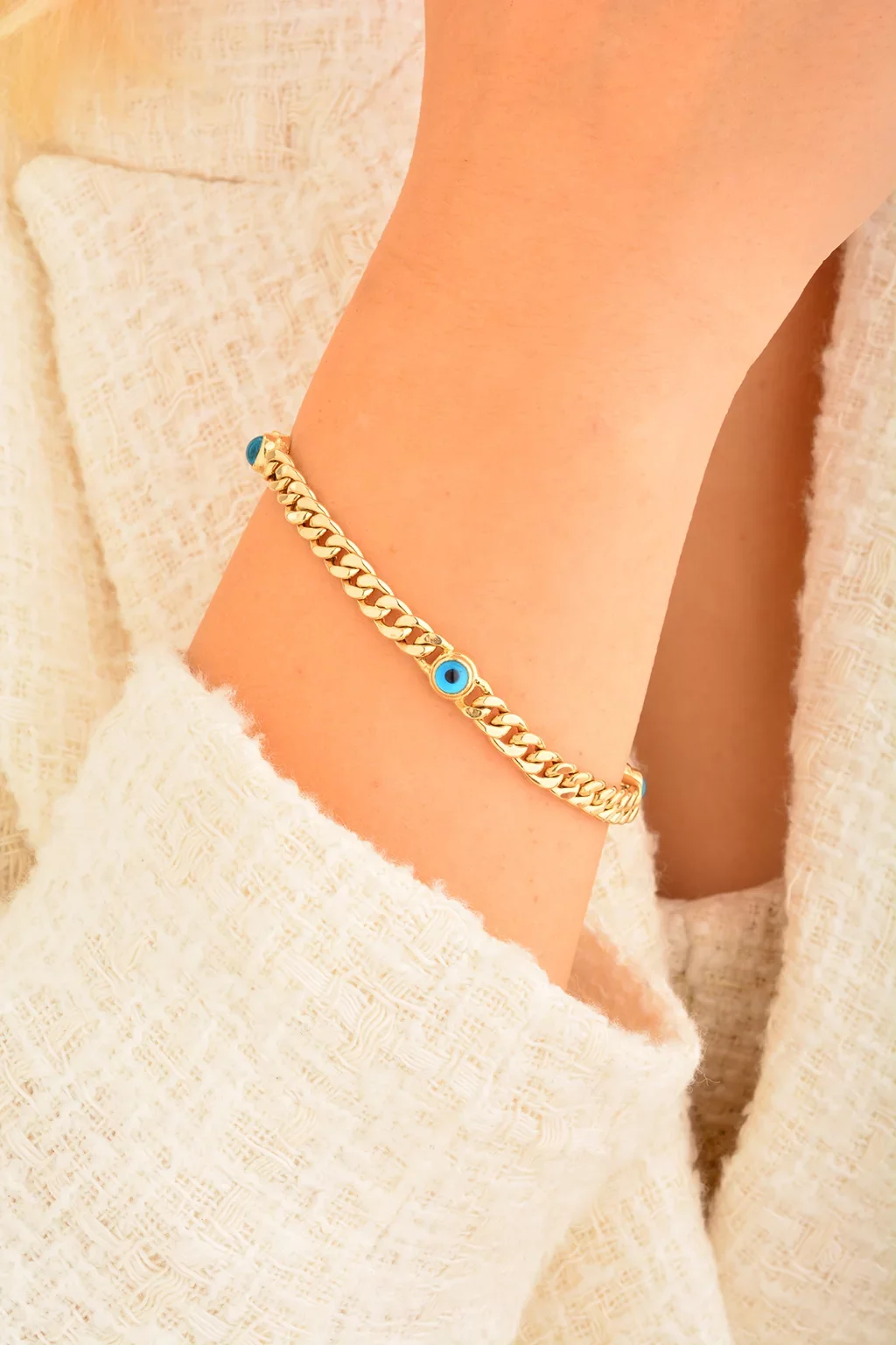 Cebeci 14 Ayar Göz Boncuklu Altın Bileklik