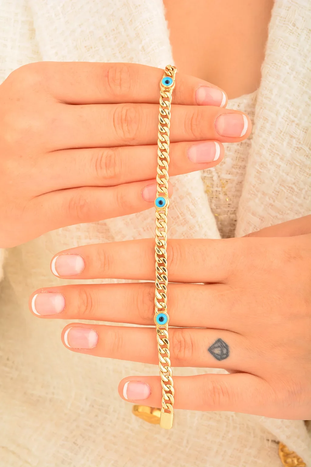 Cebeci 14 Ayar Göz Boncuklu Altın Bileklik