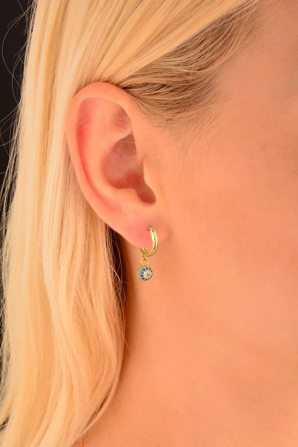 Cebeci 14 Ayar Göz Boncuklu Altın Halka Küpe