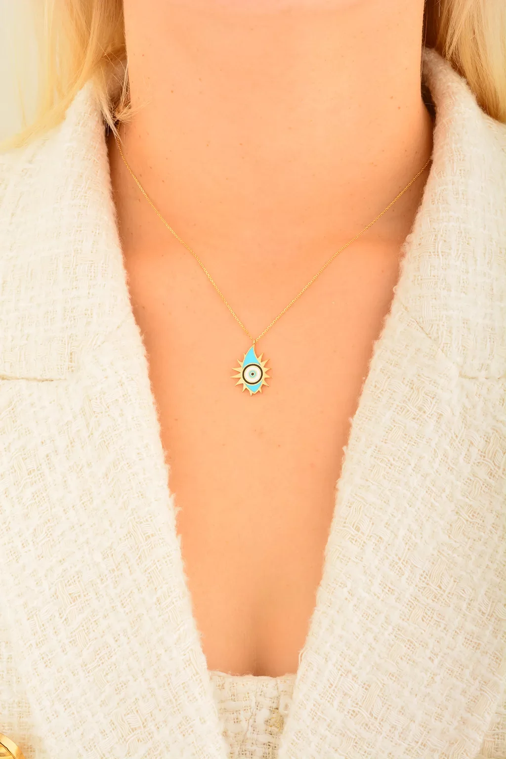 Cebeci 14 Ayar Güneş Nazar Boncuğu Altın Kolye