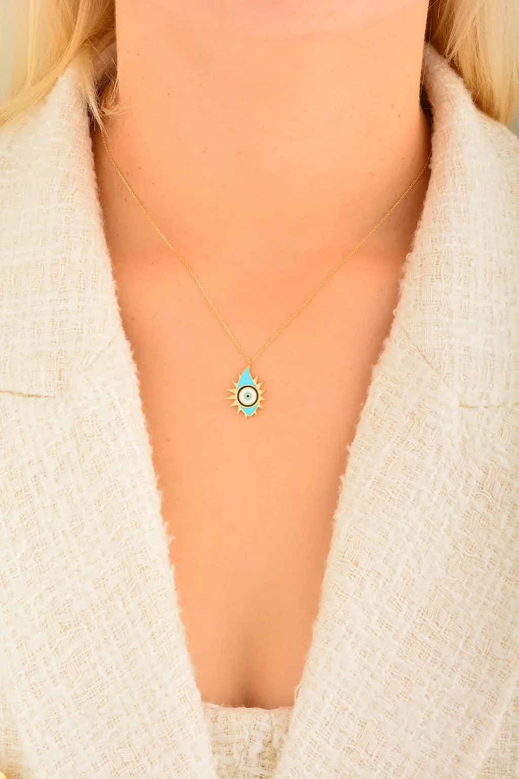 Cebeci 14 Ayar Güneş Nazar Boncuğu Altın Kolye