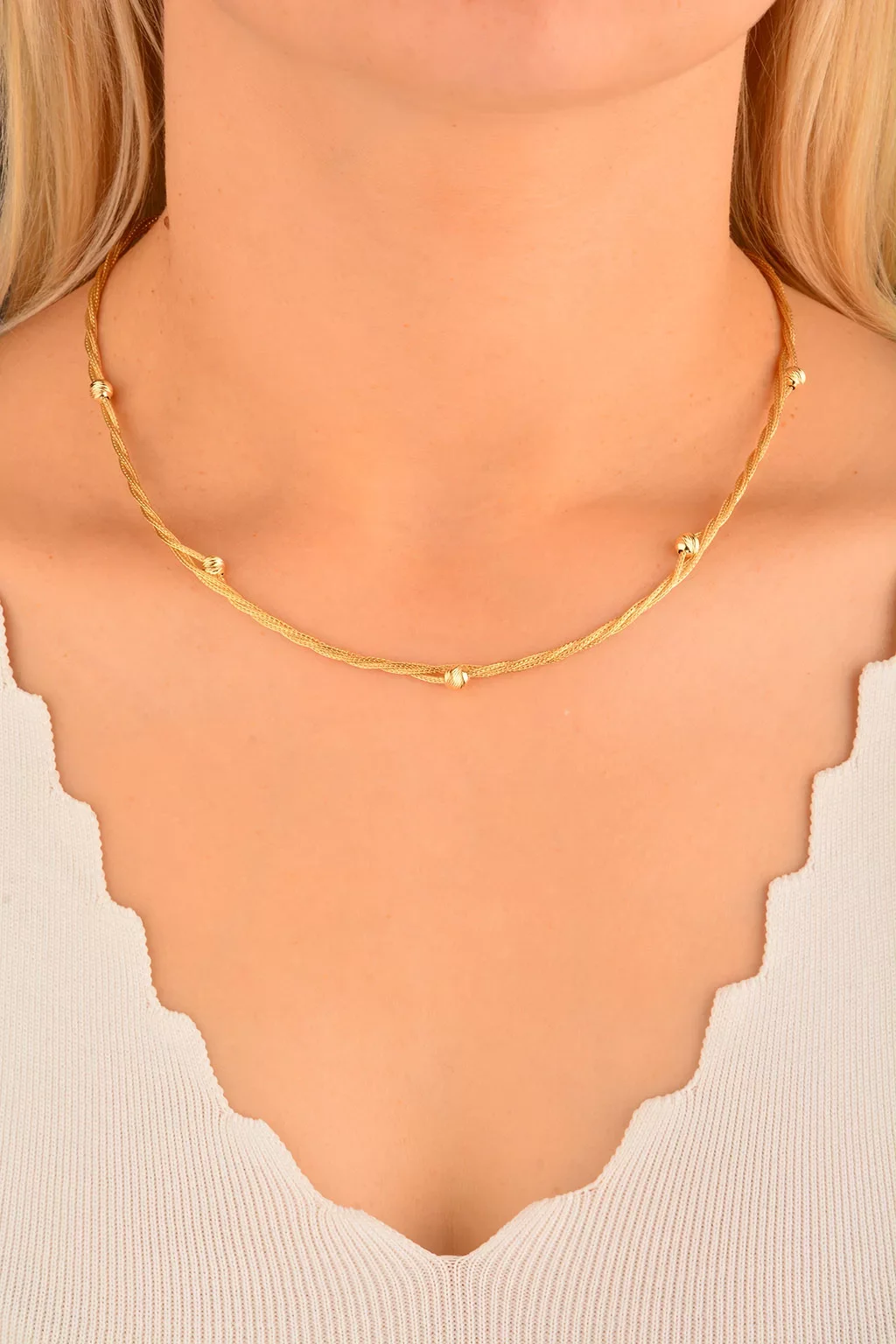 Cebeci 14 Ayar Hasır İp Dorikalı Altın Kolye