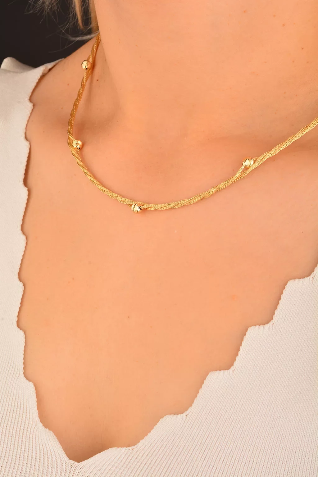 Cebeci 14 Ayar Hasır İp Dorikalı Altın Kolye