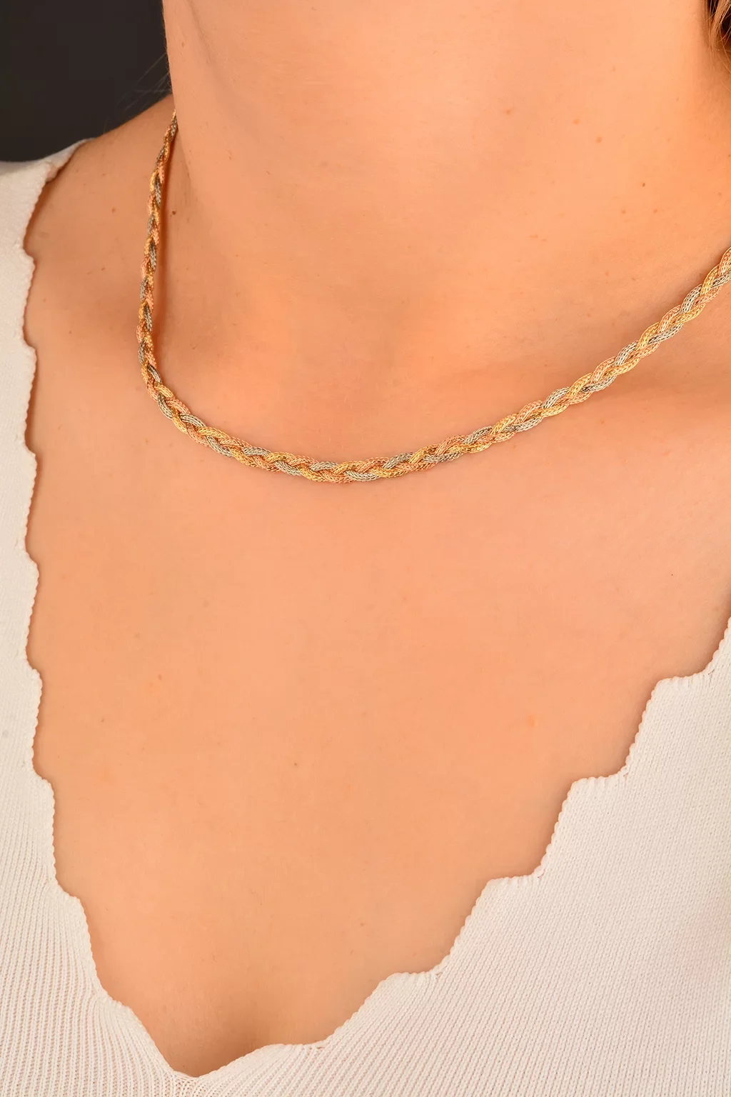 Cebeci 14 Ayar Hasır İp Örgü Altın Kolye