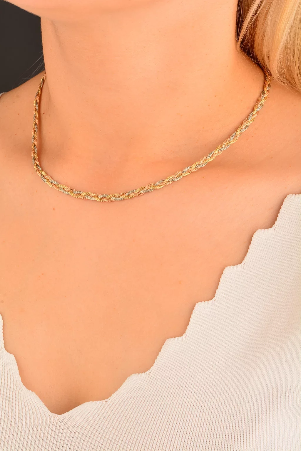 Cebeci 14 Ayar Hasır İp Örgü Altın Kolye