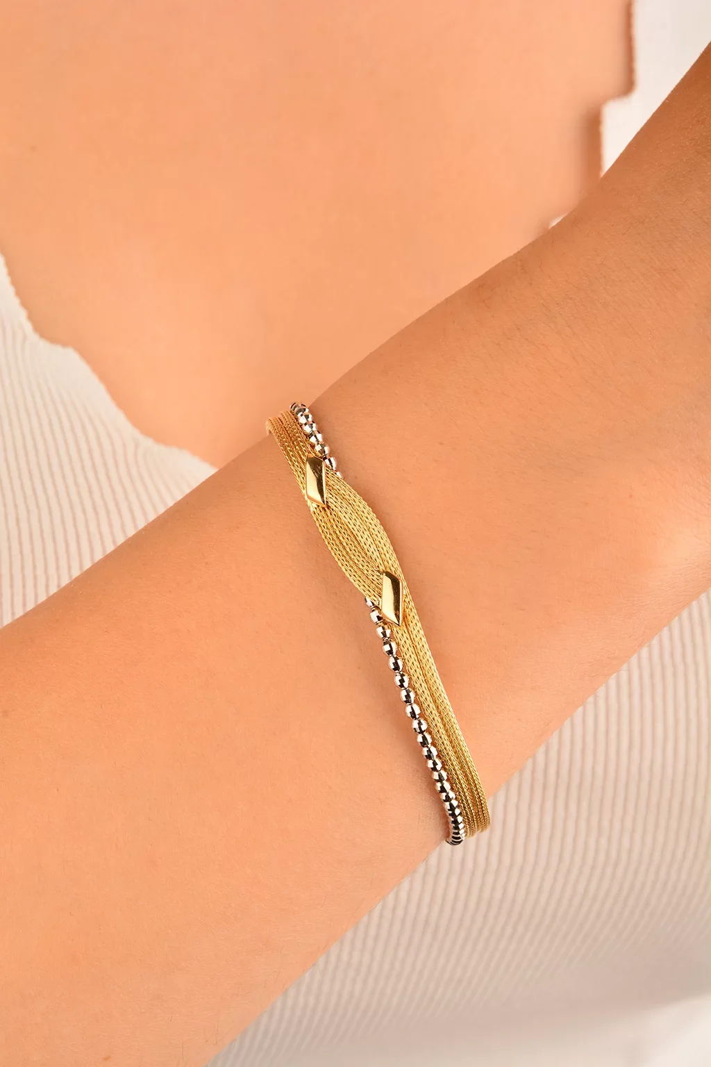 Cebeci 14 Ayar Hasır Zincir Altın Bileklik