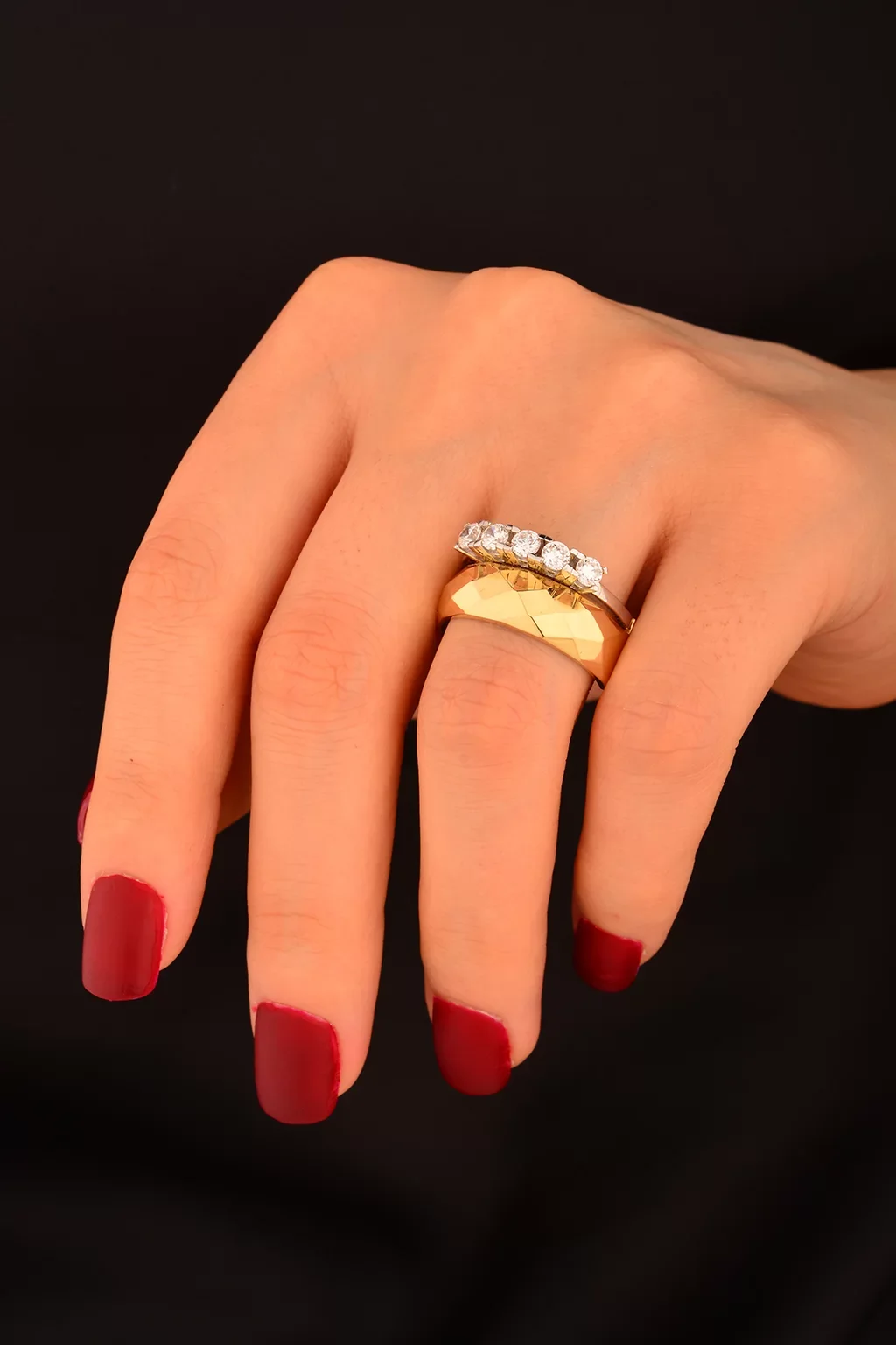 Cebeci 14 Ayar İkili Beştaşlı Alyans Altın Yüzük