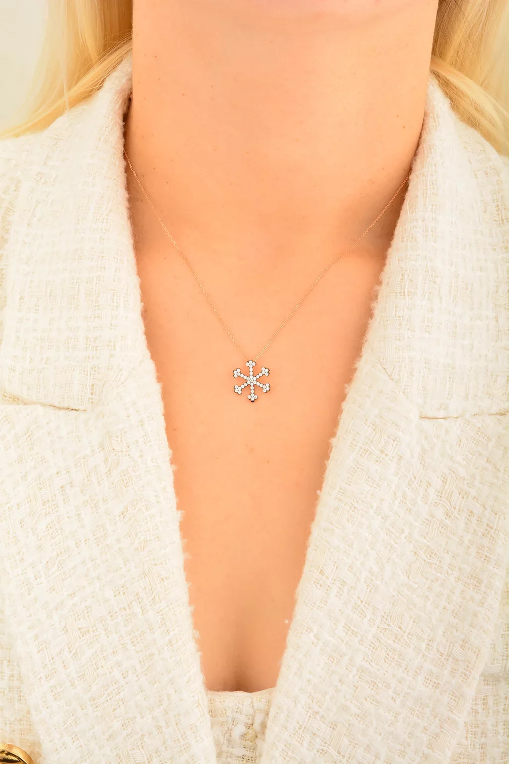 Cebeci 14 Ayar Kar Tanesi Rose Altın Kolye